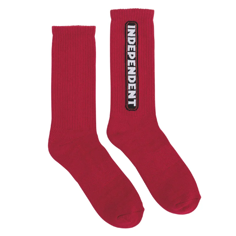 Independent Bar Logo Men's Crew Socks - Red Casual Men's Japanese 