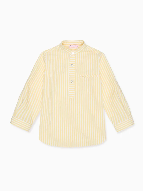 Lemon Stripe Mateo Cotton Long Sleeve Boy Shirt Cool Men's Distressed