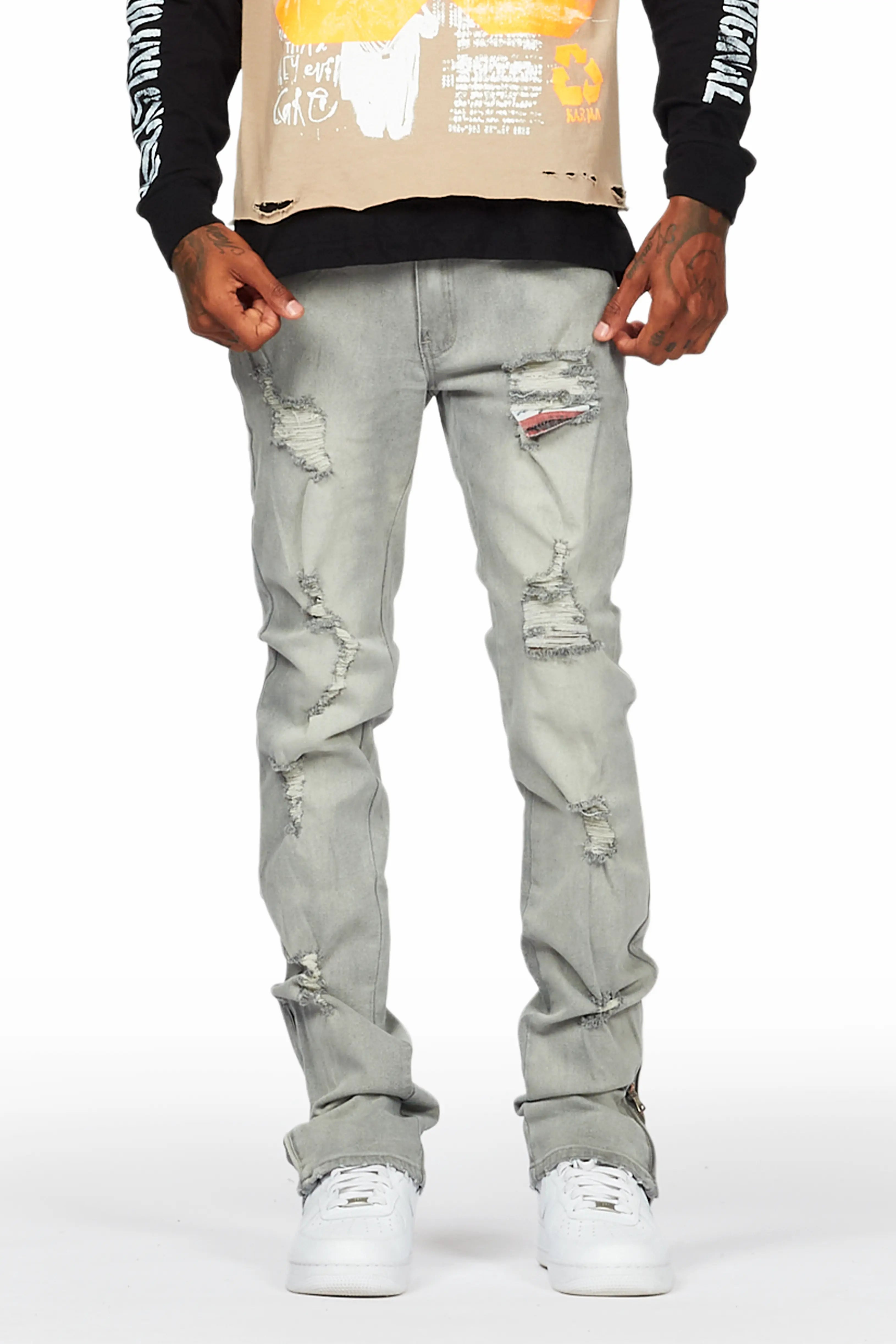 Ezio Light Grey Stacked Flare Jean Sophisticated Men's 