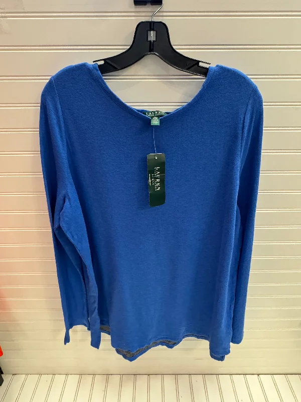 Top Long Sleeve Designer By Lauren By Ralph Lauren In Blue, Size: 2x Laid