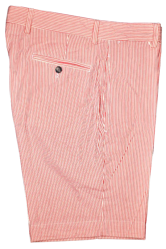 Charleston Khakis Seersucker Short Red/Cream<br>Flat Front<br>Regular Rise Classic Men's Pin