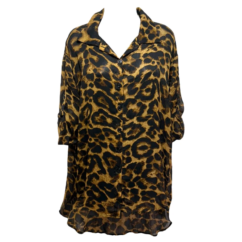 Button Down Tunic Blouse By Reverse In Animal Print, Size: S Unique Men's Upcycled