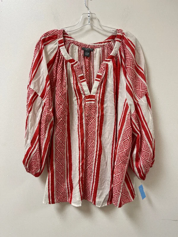 Top Long Sleeve By Chelsea And Theodore In Red & White, Size: 3x Street