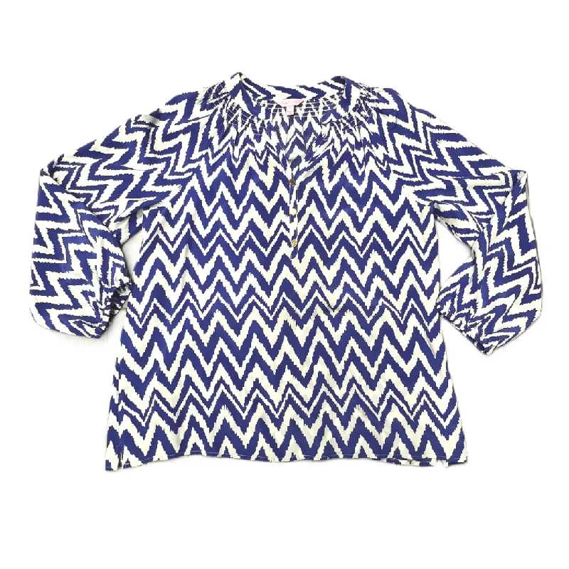 Top Long Sleeve Designer By Lilly Pulitzer In Blue & White, Size: L Bold Men's Animal