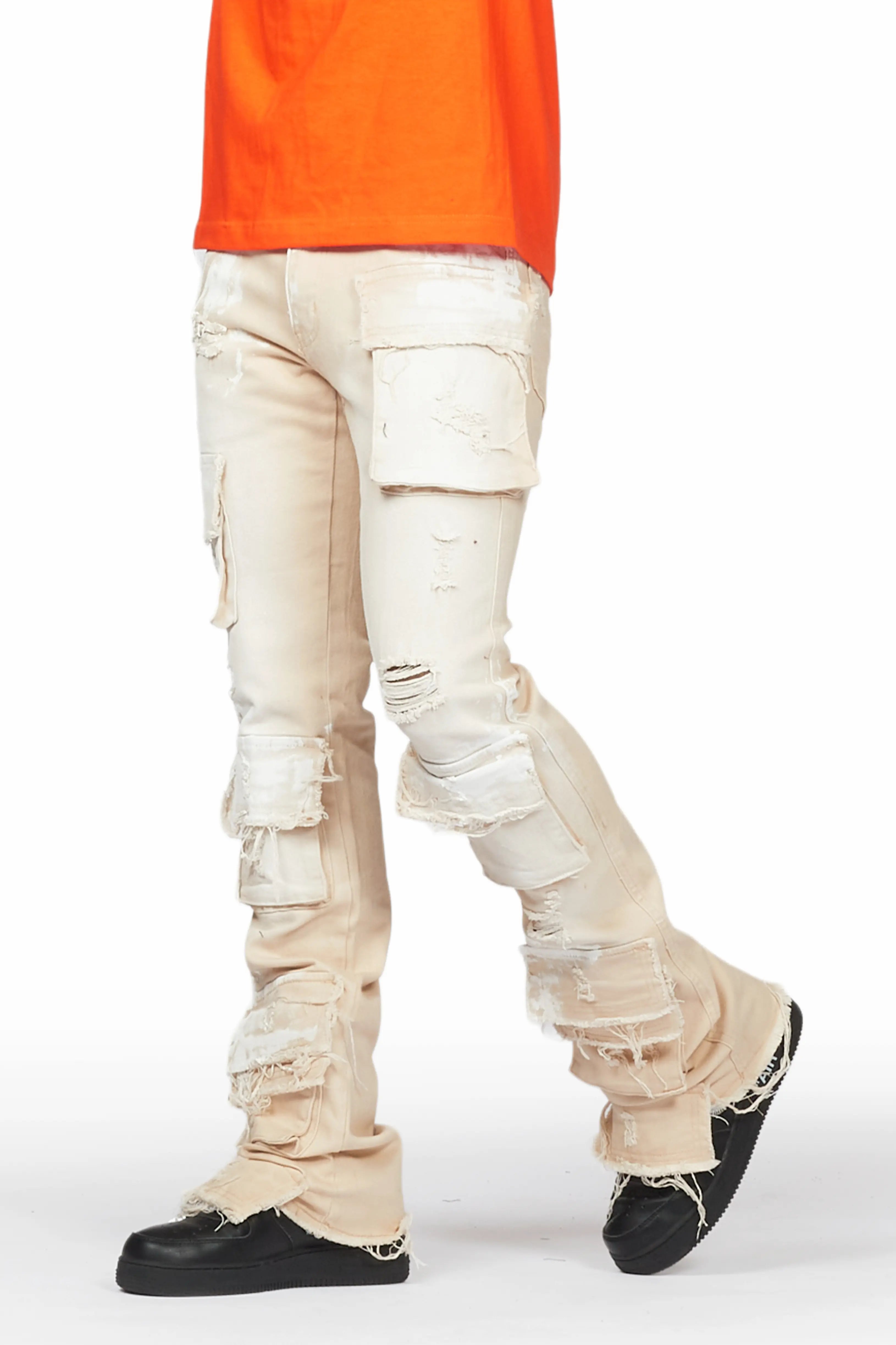 Faxon Beige Painter Stacked Flare Jean Refined Men's Classic 