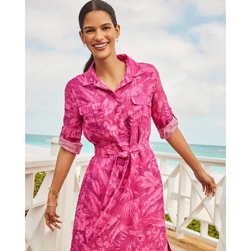 Tommy Bahama Women's Paradise Palmera Long Sleeve Dress - Pink Papaya Sleek Men's Metallic