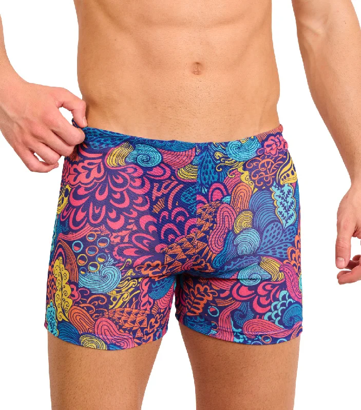 Floral Wave Tan Through Swim Shorts Minimalist Men's Casual 