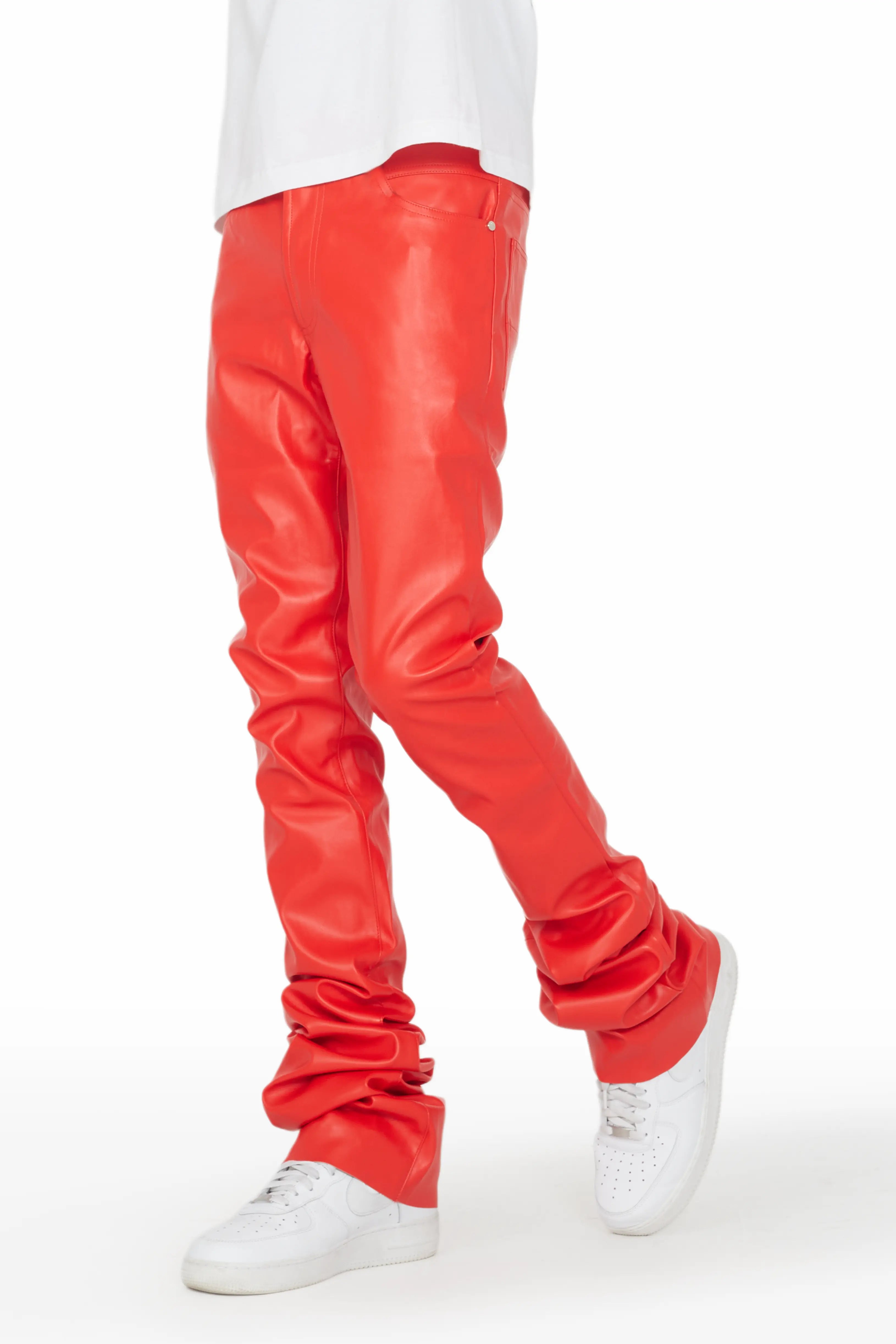 Ricky Red Super Stacked Faux Leather Pant Unique Men's Upcycled