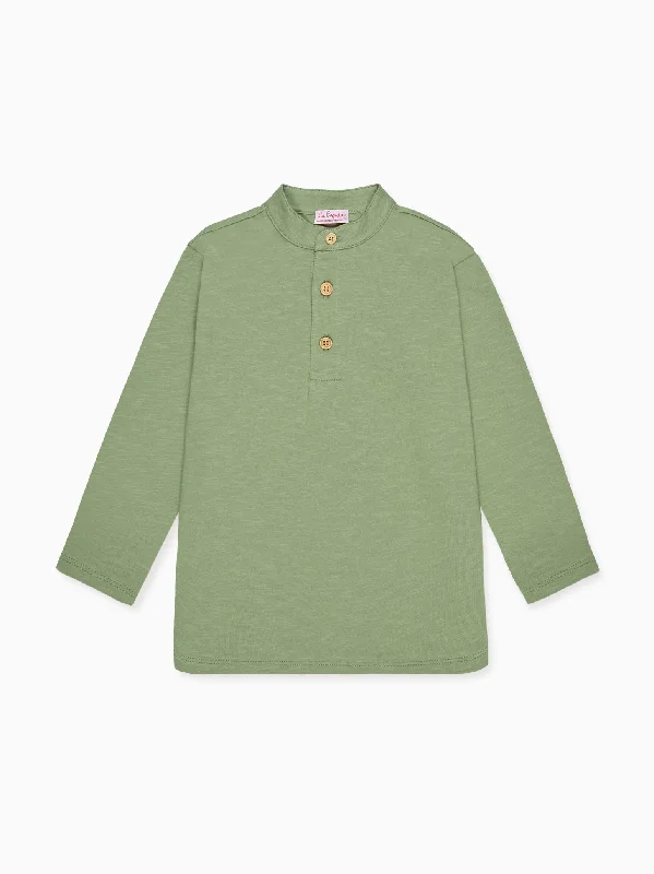 Olive Marco Boy Long Sleeve Polo Shirt Trendy Men's Scandinavian