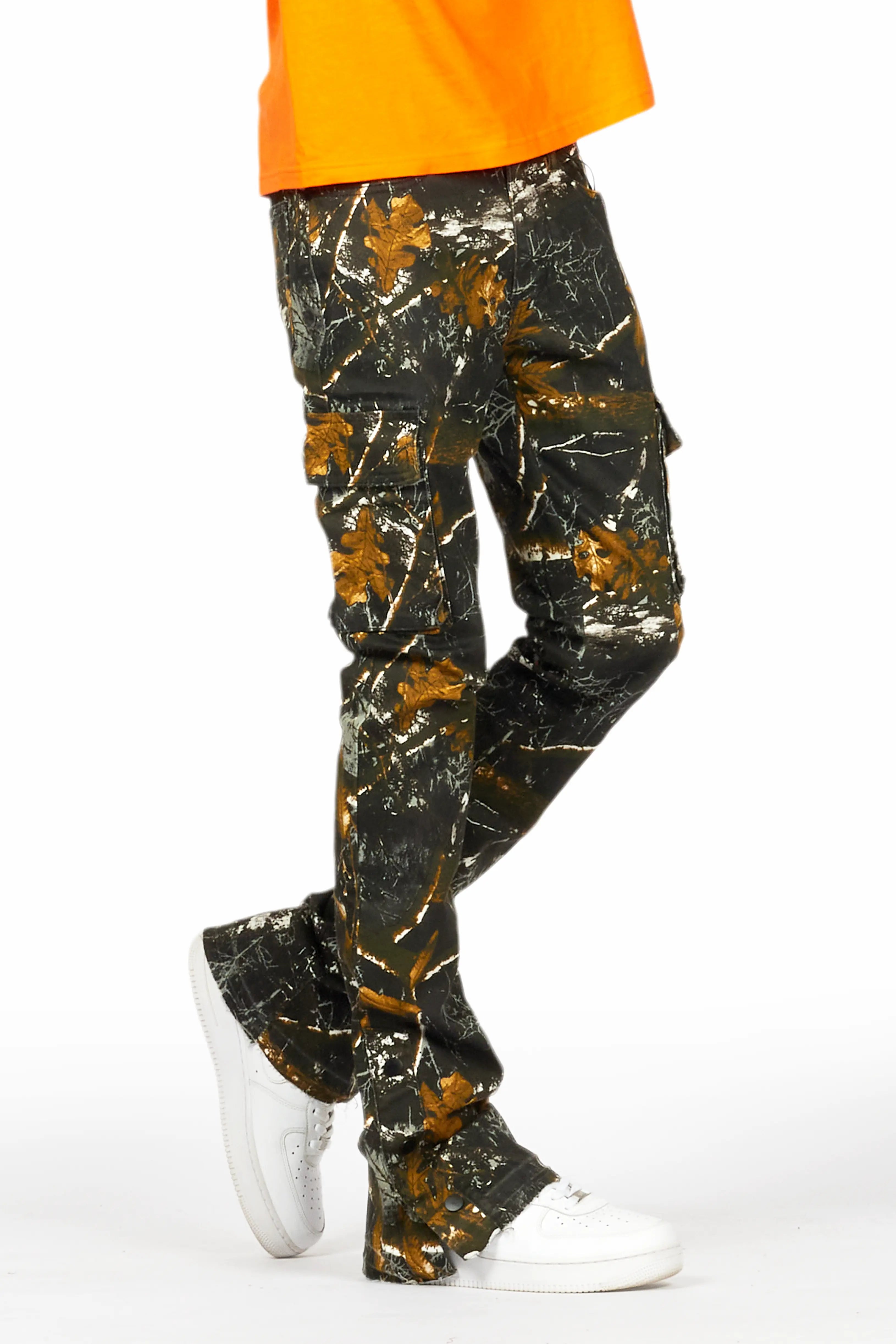 Waage Black Tree Camo Cargo Stacked Flare Jean Laid