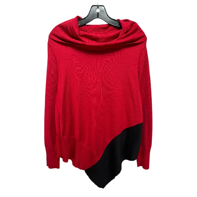 Asymmetrical Hem Sweater By Linda Matthews In Black & Red, Size: M Casual Men's Loose