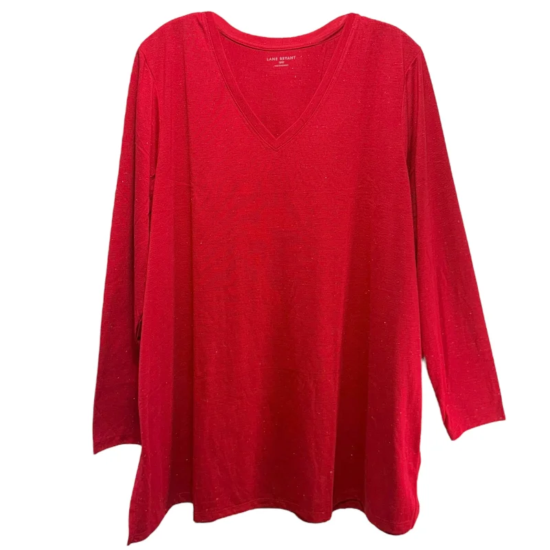 Long-Sleeve V-Neck Tunic Tee By Lane Bryant In Red, Size: 1X Street