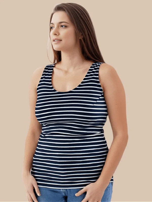 Nursing Twin Pack Cotton Vest | Navy/White Stripes & White/Navy Stripes Trendy Men's Oversized