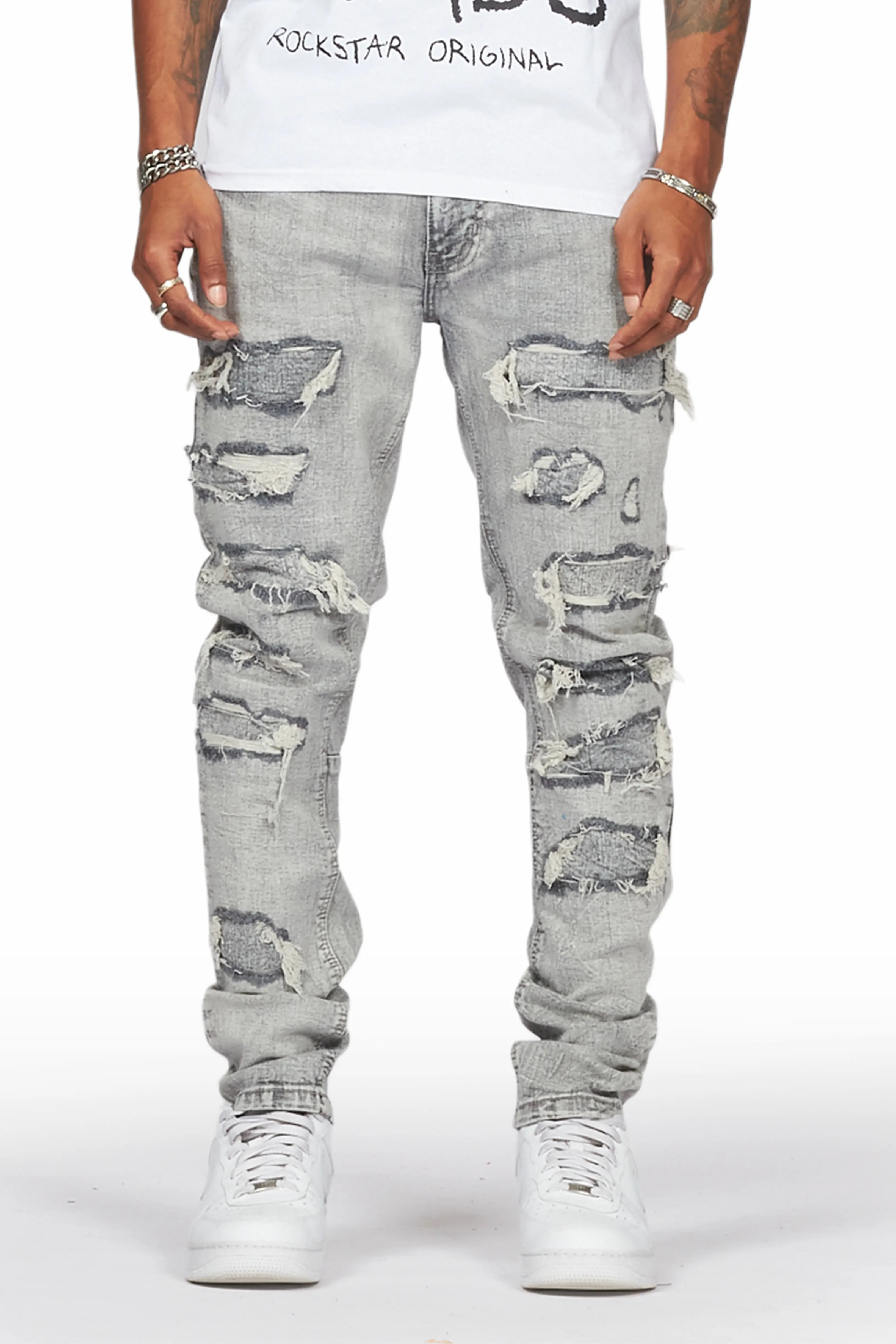 Dalit Grey Under Patch Skinny Fit Jean Bold Men's Statement