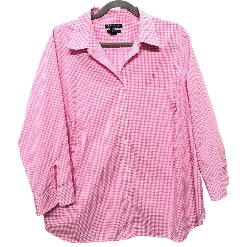 Top 3/4 Sleeve By Lauren By Ralph Lauren In Pink & White, Size:2X Classic Men's Pin