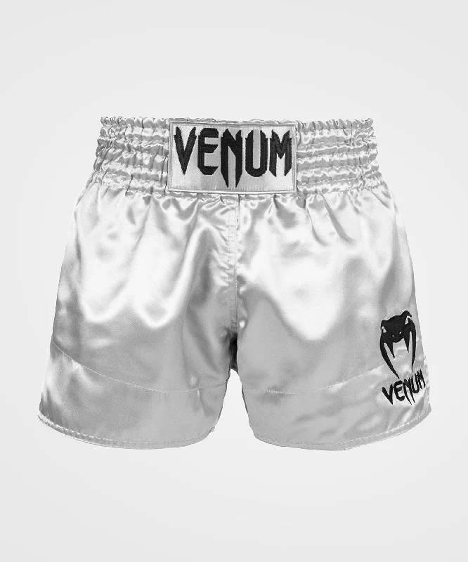 Venum Classic Muay Thai Shorts - Silver/Black Tailored