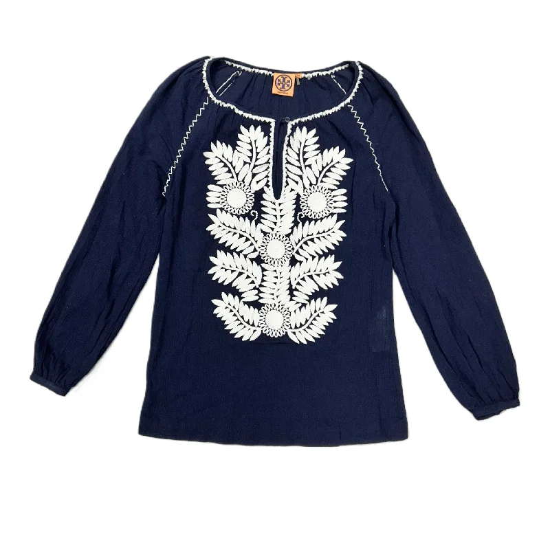 Top Long Sleeve Designer By Tory Burch In Blue & White, Size: Xs Organic