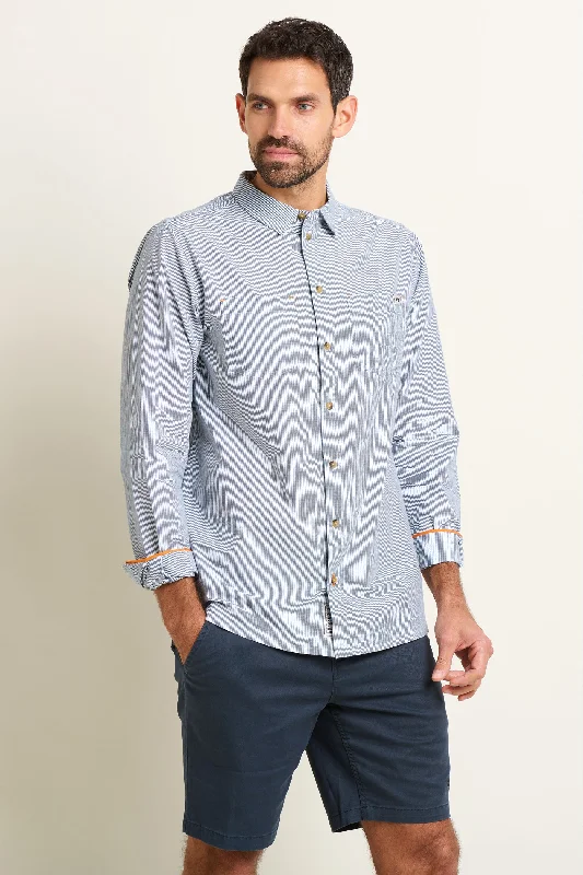 Blue Stripe Long Sleeve Shirt Practical Men's Quick