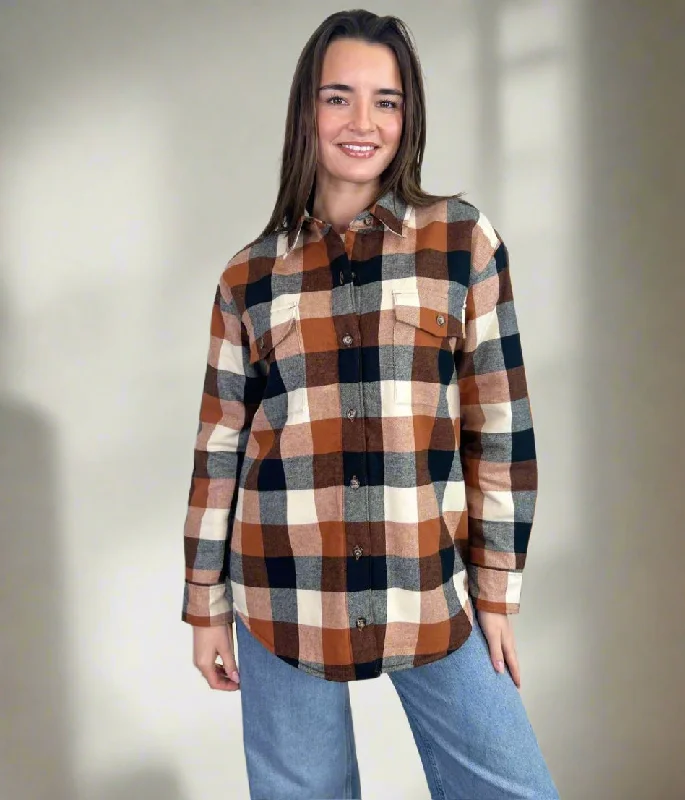 Brown Sherpa Checked Shirt Hip Men's Retro