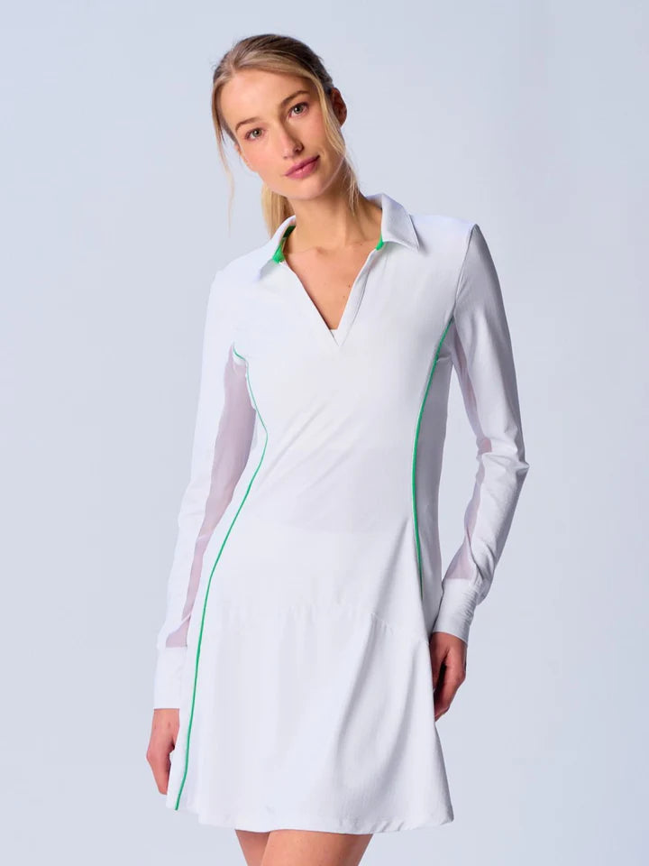 G Lifestyle Color Block Long Sleeve Dress - White/Kelly Green Refined Men's European