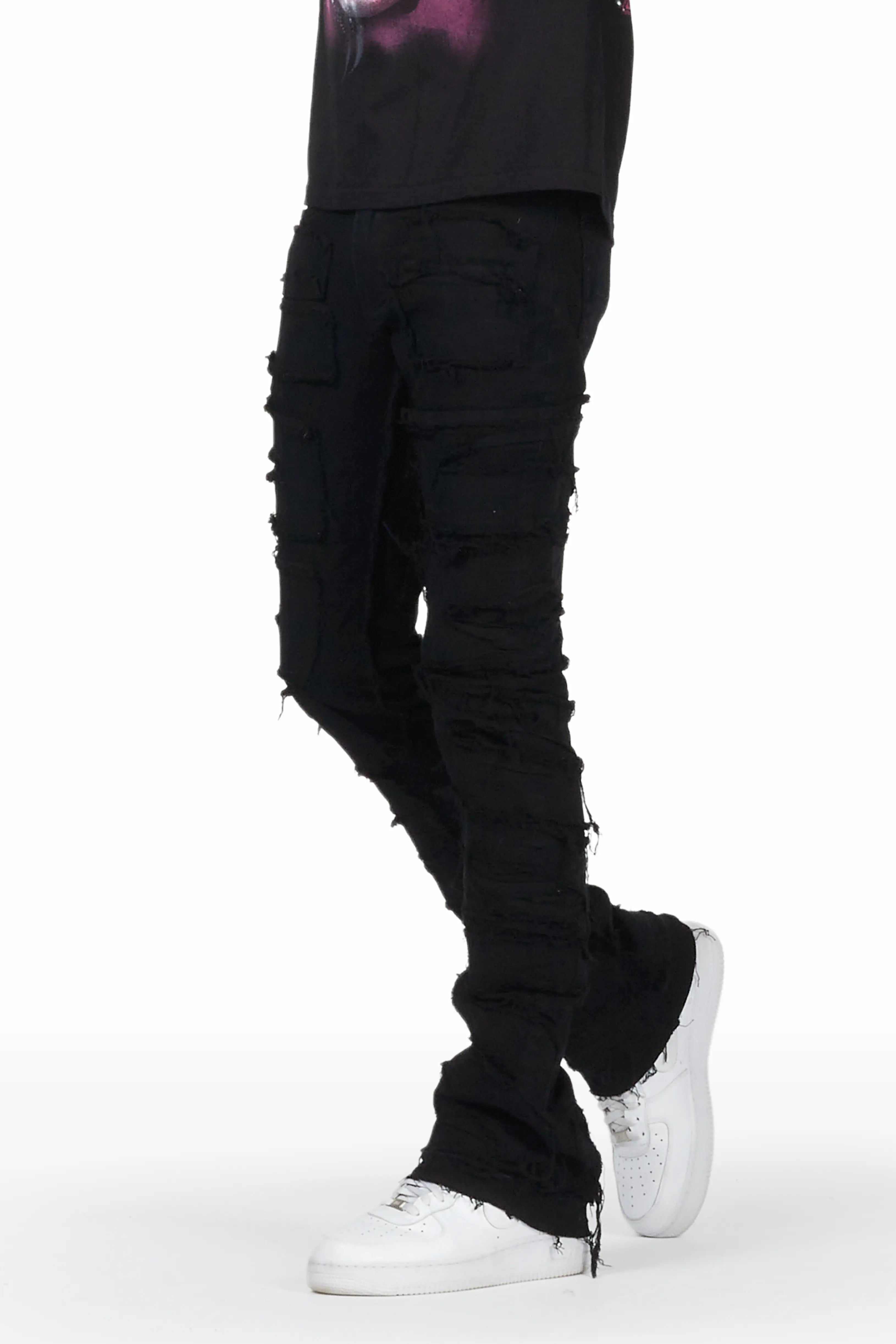 Wayland Black Stacked Flare Jean British Gentleman Style