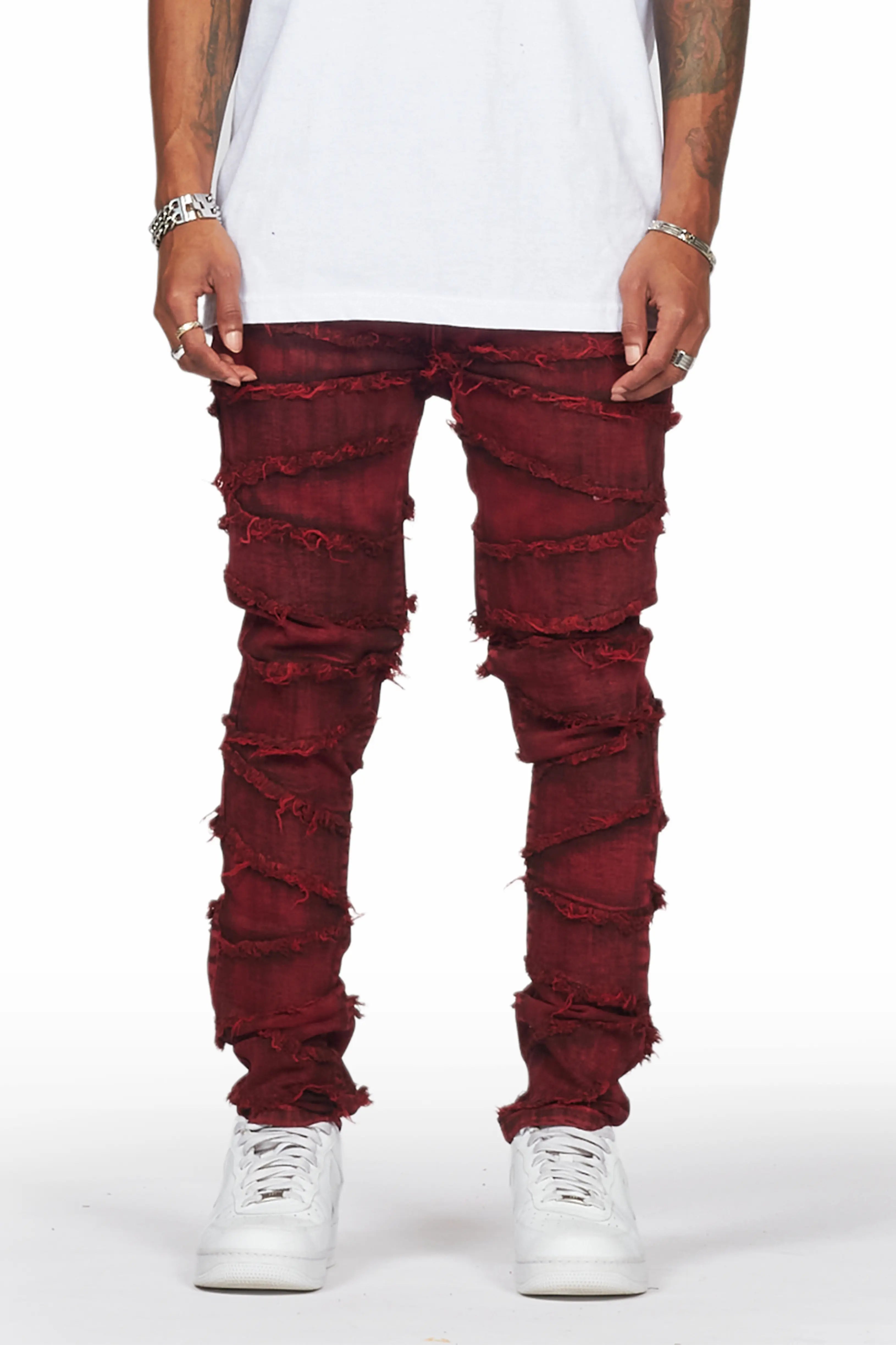 Ebrill Red Patchwork Skinny Fit Jean Hip Men's Urban