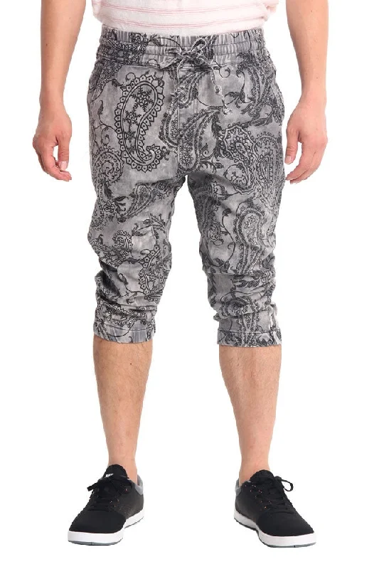 Men's Paisley Print Jean Jogger Shorts Hip Men's Urban