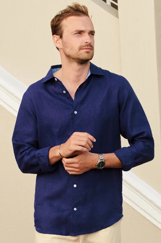 Men's Premium Linen Shirt | Navy Dapper Men's 1920S