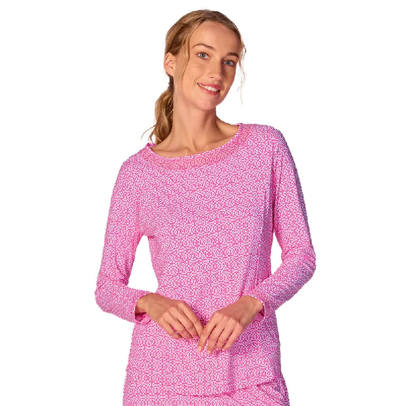 G Lifestyle Cubic Mesh Insert Sleeve Top - Hot Pink Cclassic Men's Tweed