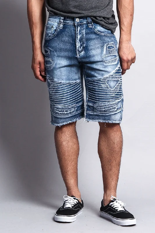 Distressed Biker Denim Shorts Bold Men's Animal