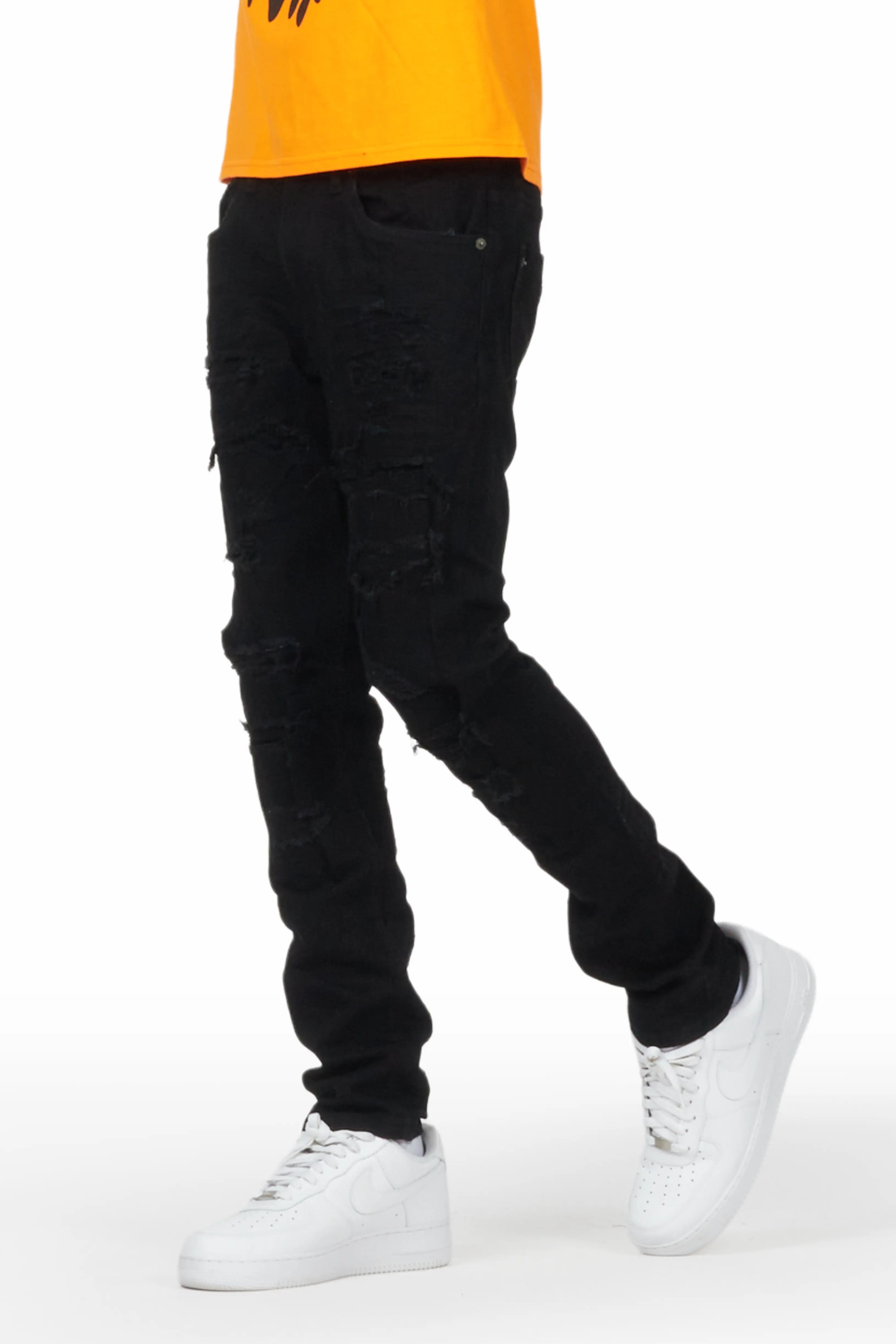 Gaines Black Ripped Slim Straight Jean Street