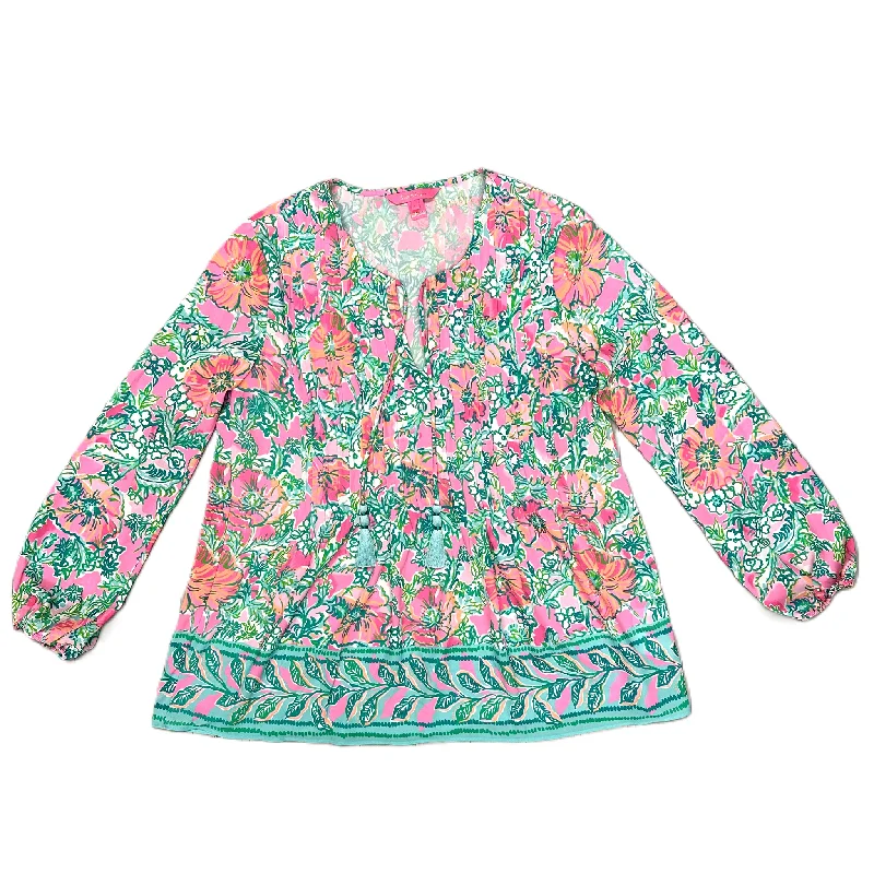 Top Long Sleeve Designer By Lilly Pulitzer In Green & Pink, Size: S Polished Men's Satin