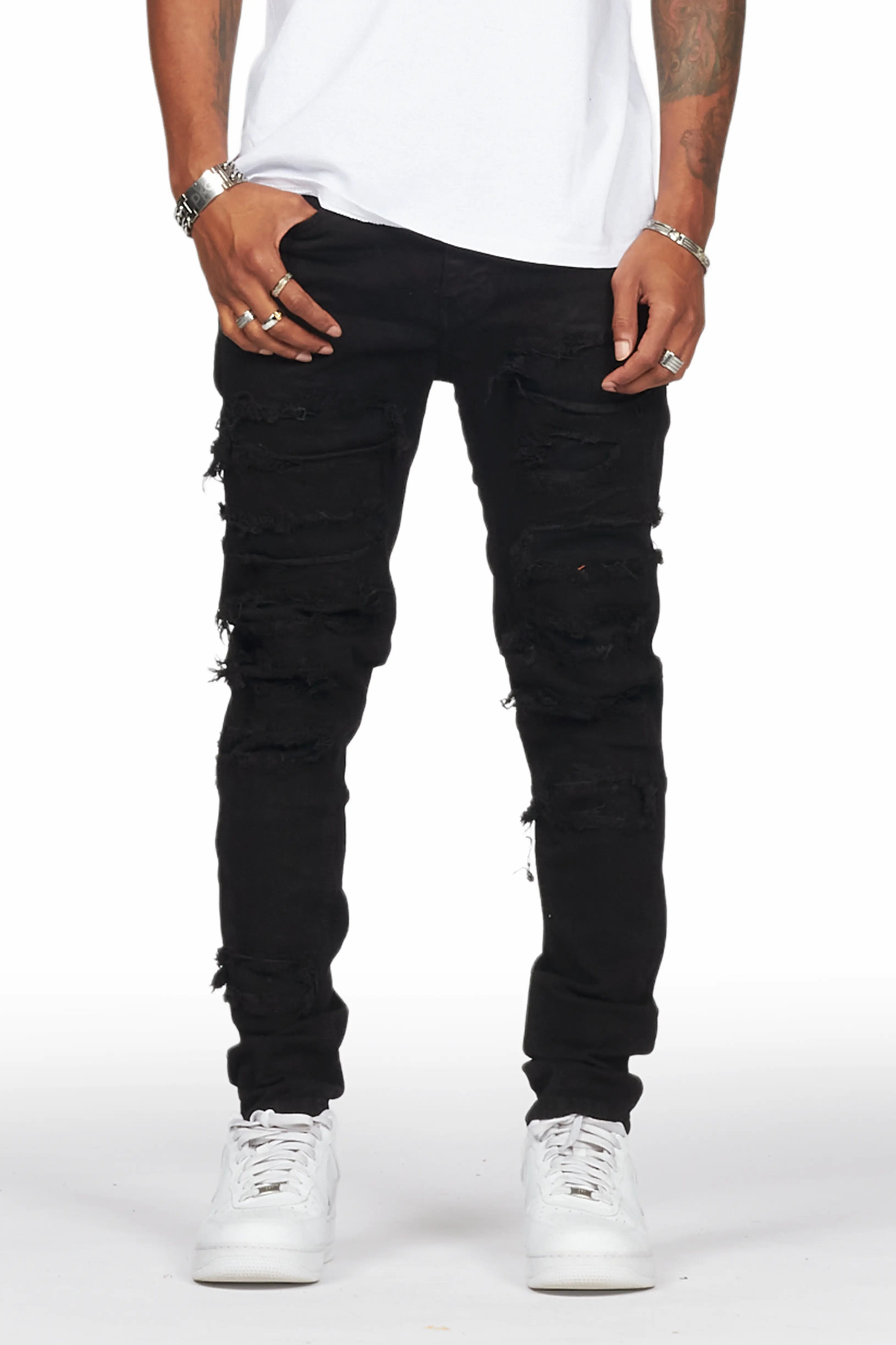 Dalit Jet Black Under Patch Skinny Fit Jean Tough Men's Military