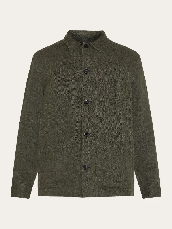 Herringbone linen overshirt - GOTS/Vegan - Burned Olive Bohemian Men's Free