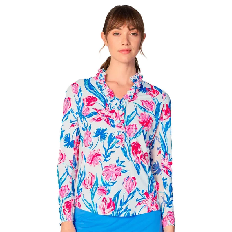 G Lifestyle Print Long Sleeve Double Ruffle Top - Tulip Unique Men's Patch