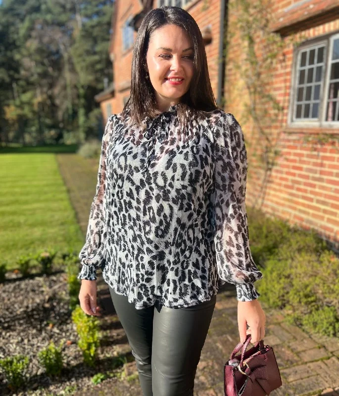 Grey Sparkle Animal Print Blouse Beach