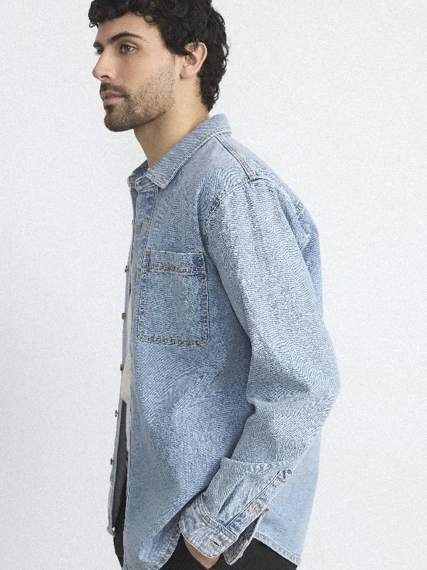 The Utility Denim Shirt in Vintage Blue Athletic Men's Compression