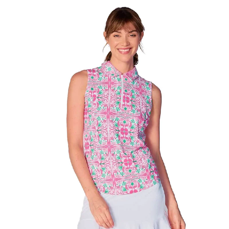 G Lifestyle Print Sleeveless Polo Top - Tile Pink Artistic Men's Hand