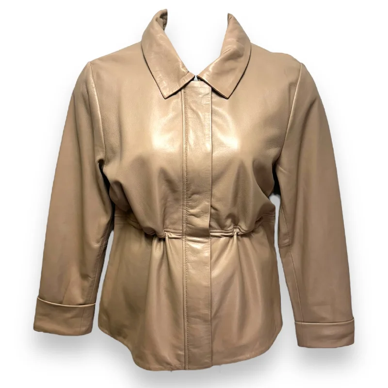 Chic Shaped Leather Utility Jacket By Boston Proper In Beige, Size: L Business