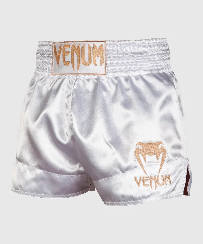 Venum Muay Thai Shorts Classic - White/Gold Polished Men's Silk