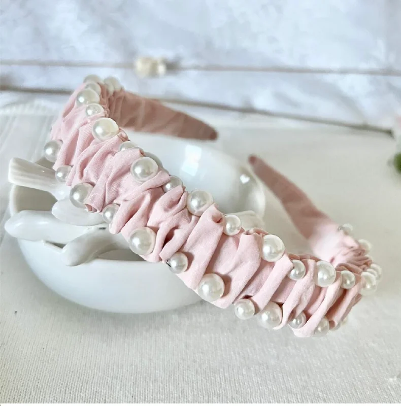 Pink Pearl Headfband Laid