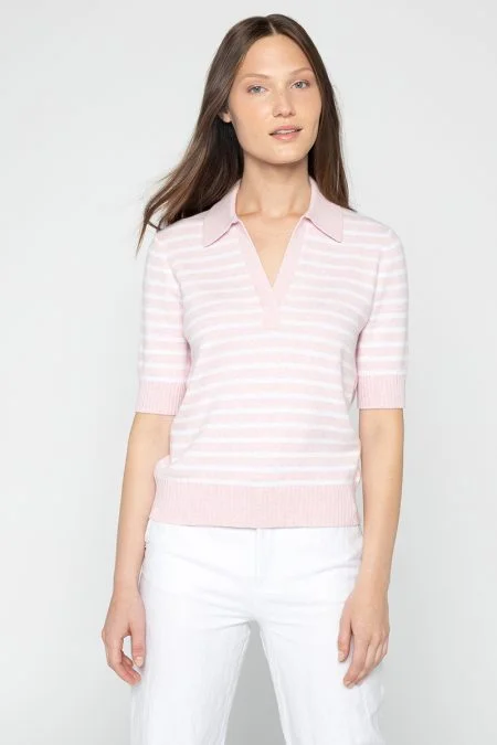 Kinross Cashmere DBL Knit Stripe Polo Monochromatic All