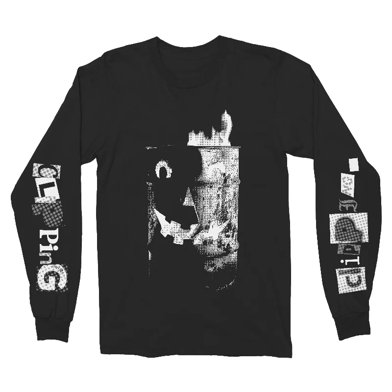 Clipping Trash Fire Long Sleeve Black w/White T-Shirt Dapper Men's Bow