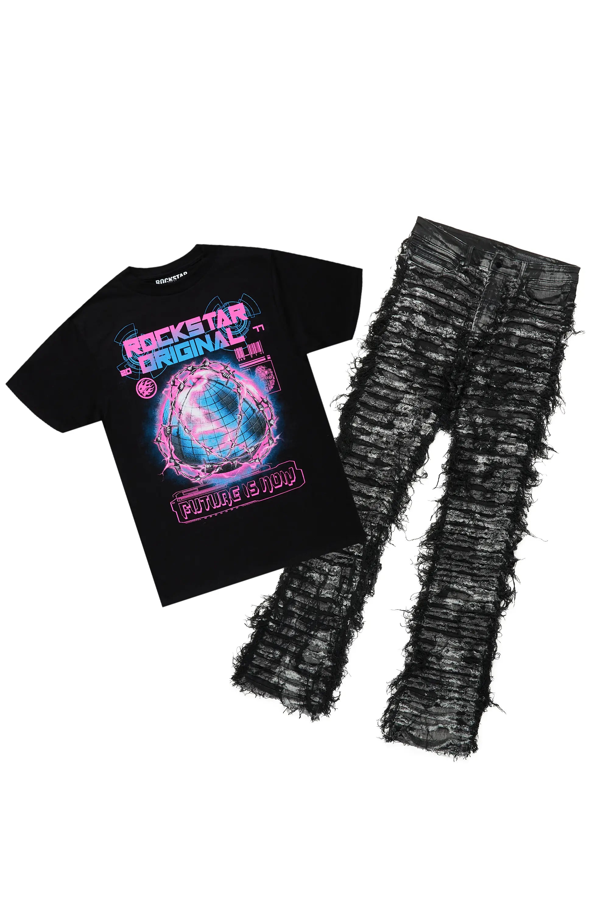 Digital Black T-Shirt & Bossko Stacked Flare Jean Bundle Sophisticated Men's 