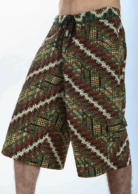 Batik Shorts - Red/Gold/Green Hip Men's Retro