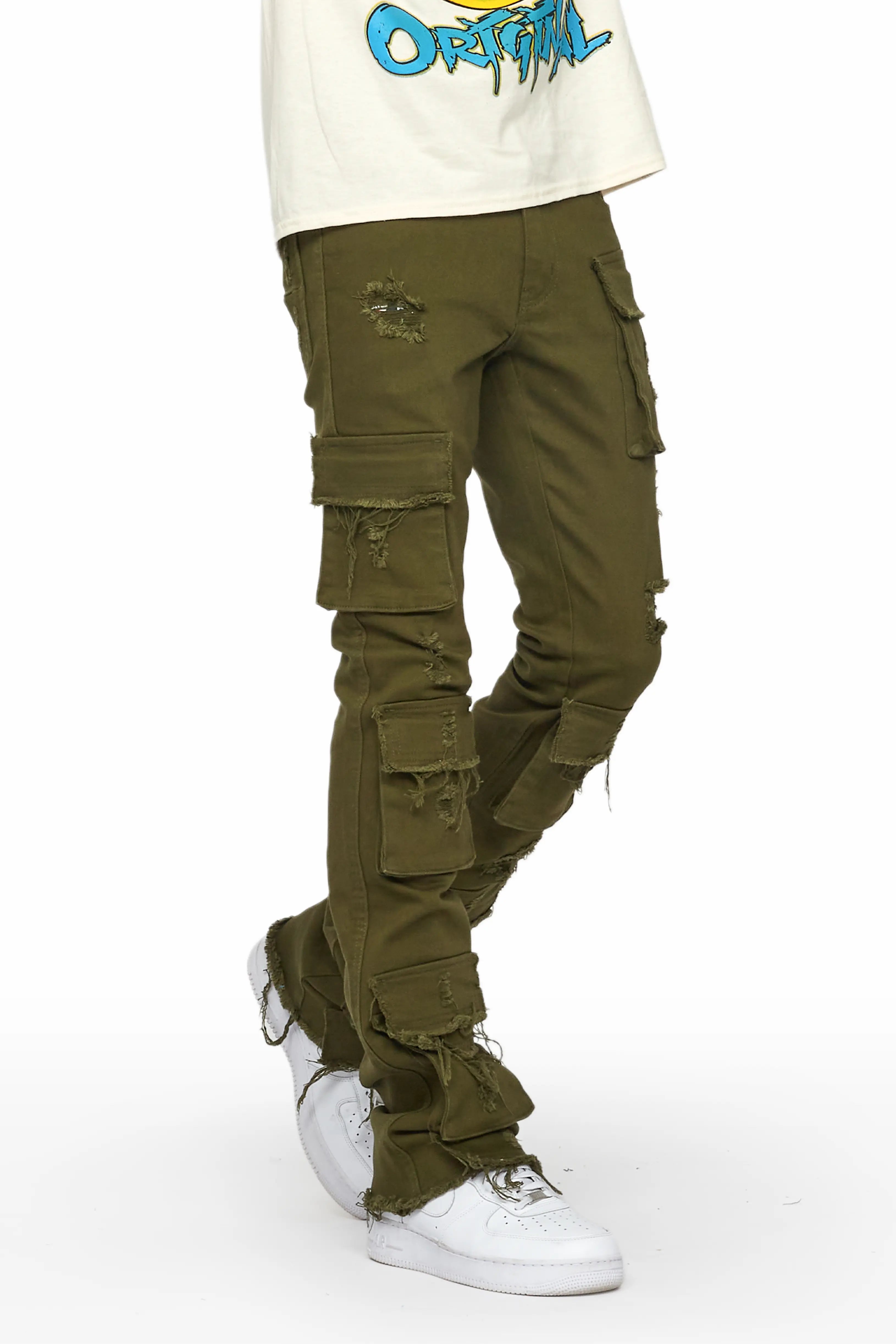 Zander Green Stacked Flare Cargo Jean Sleek Men's Contemporary 