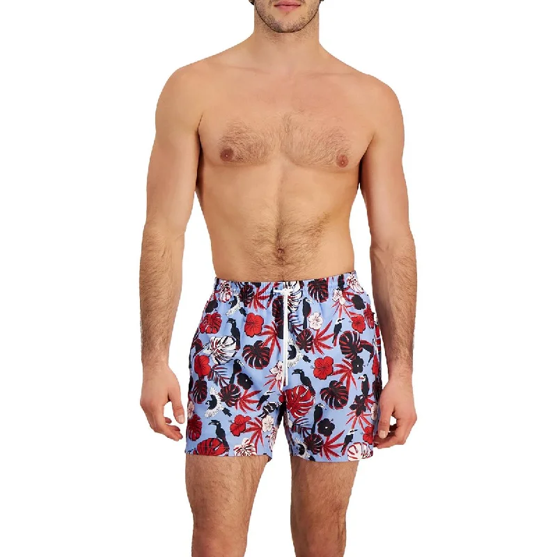 Boss Mens Piranha Tropical Print Beachwear Swim Trunks Stylish Men's Tropical 